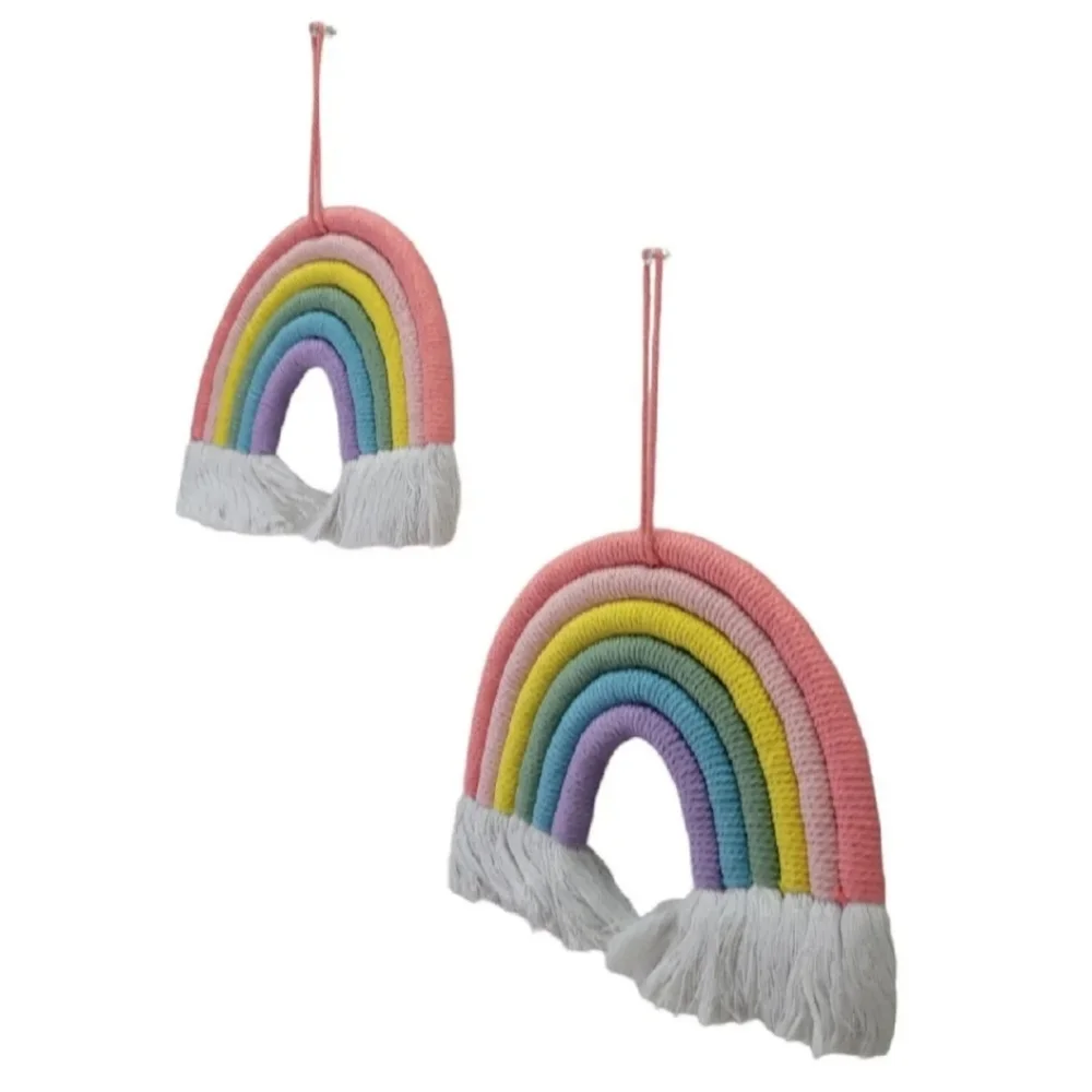 Rainbows Wall Hanging Macrame Woven Tapestry Boho 2 pc Nursery Home Decor New